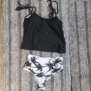 Black and White Palm Print Bikini Set